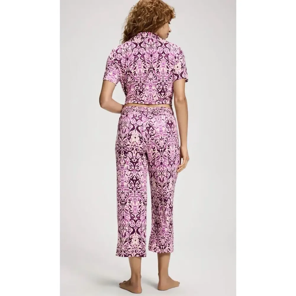 Soma cool nights top large pants medium Sleep set Purple wide leg crop pajamas
